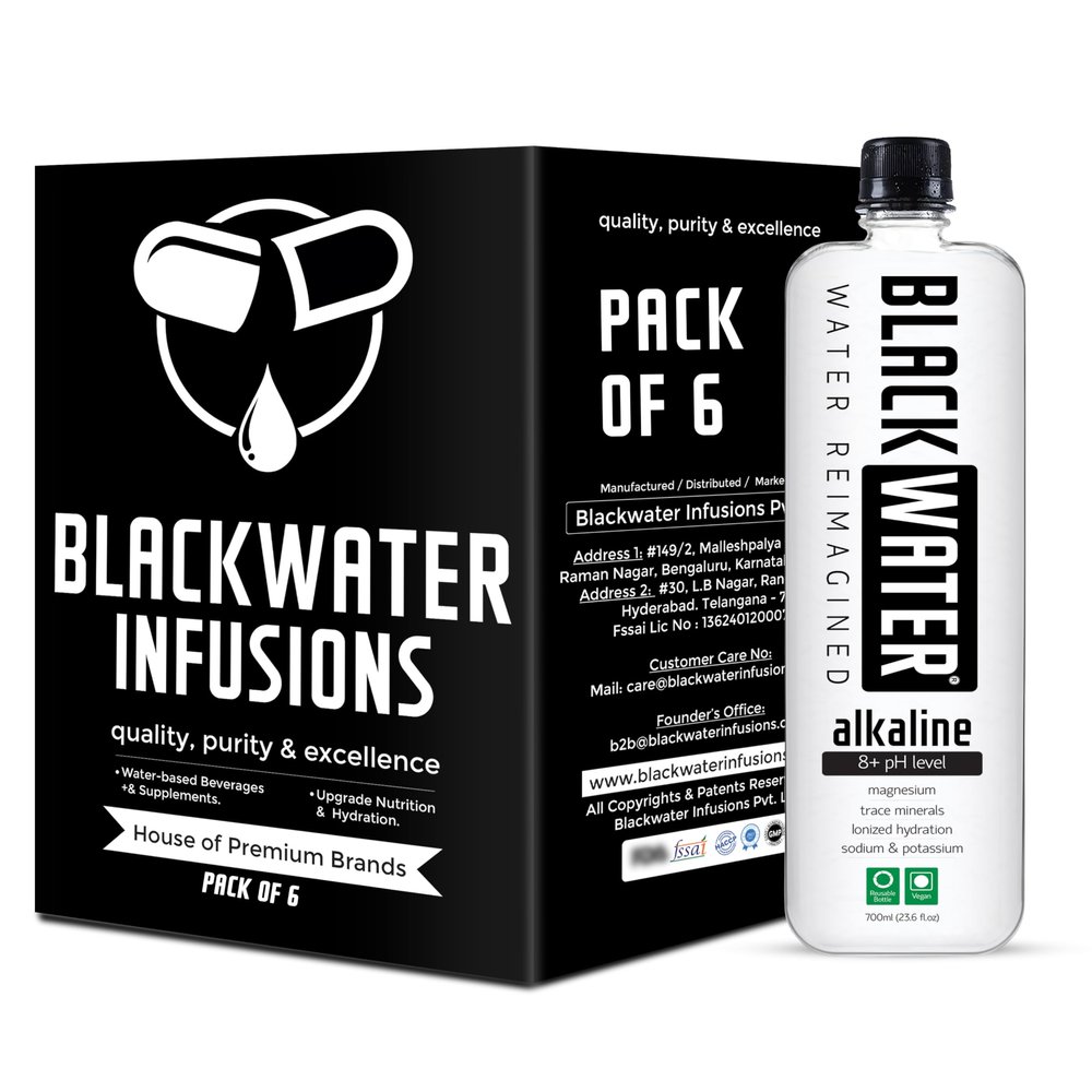 BLACKWATER Alkaline Water, 8+ pH Level, with Magnesium and Trace Minerals. ALKALINE 700ML (Pack Of 6)