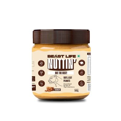 BeastLife Crunchy Natural Peanut Butter | 24.5 G Protein | 350 gm | 100% Peanuts, High Protein | Zero Palm Oil | NonGMO Nut Butter | Fitness-Friendly Spread | Zero Cholesterol
