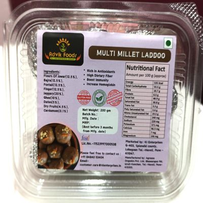 Advik Foods Multi Millet Ladoo 200g | Healthy Jowar, Bajra & Foxtail Millet Laddu with Jaggery, Dry Fruits & Cardamom | Nutritious Sweet Snack for Kids & Adults