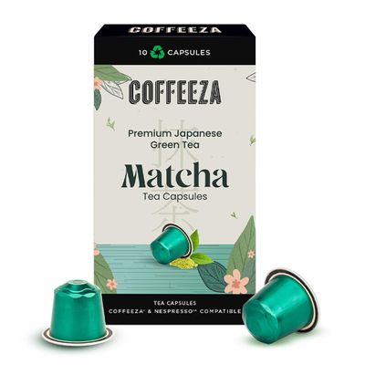 Coffeeza Matcha Green Tea Capsules | 100% Pure Japanese Matcha in Aluminium pods | Compatible with Coffee Machines| (Box of 10 Capsules)