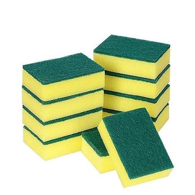 Kitchen Scrub Sponges, Heavy Duty Cleaning Pads with Abrasive and Absorbent Sides Pack of 6 Yellow and Green