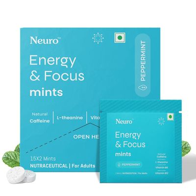 NeuroGum Energy Caffeine Mints (15 X 2 sachets) - Sugar Free with L-theanine + Natural Caffeine + Vitamin B12 & B6 - Energy & Focus Supplement for Women & Men - Peppermint Flavor | Pack of 1 (30 Mints)