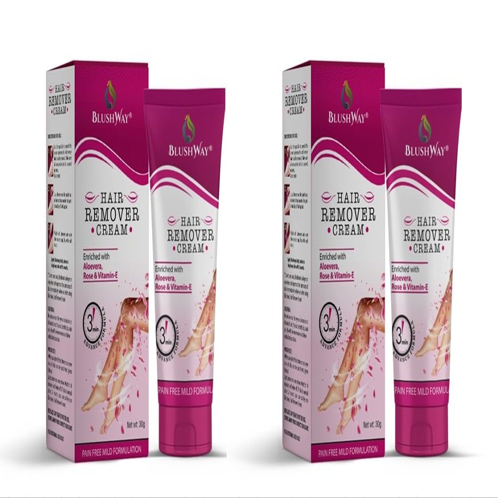Blushway Hair Remover Cream (Rose), 30 gm | Effective for Legs, Arms & Underarms | Infused with Rose, Aloe Vera & Vitamin E | Smooth & Gentle Formula (Pack of 2)