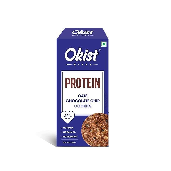 Okist Protein Oats Chocolate Chip Cookies  No Maida, No Palm Oil, No Refined Sugar | High Protein & Iron | Healthy Snack 120g - Pack of 3