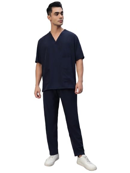 HIRAWATS Men's V-neck Half Sleeves Scrub Set | Long-lasting Wrinkle Free Fabric | Top & Bottom Set with Multiple Spacious Pockets | All Day Comfort for Healthcare Professionals & Interns (3XL)