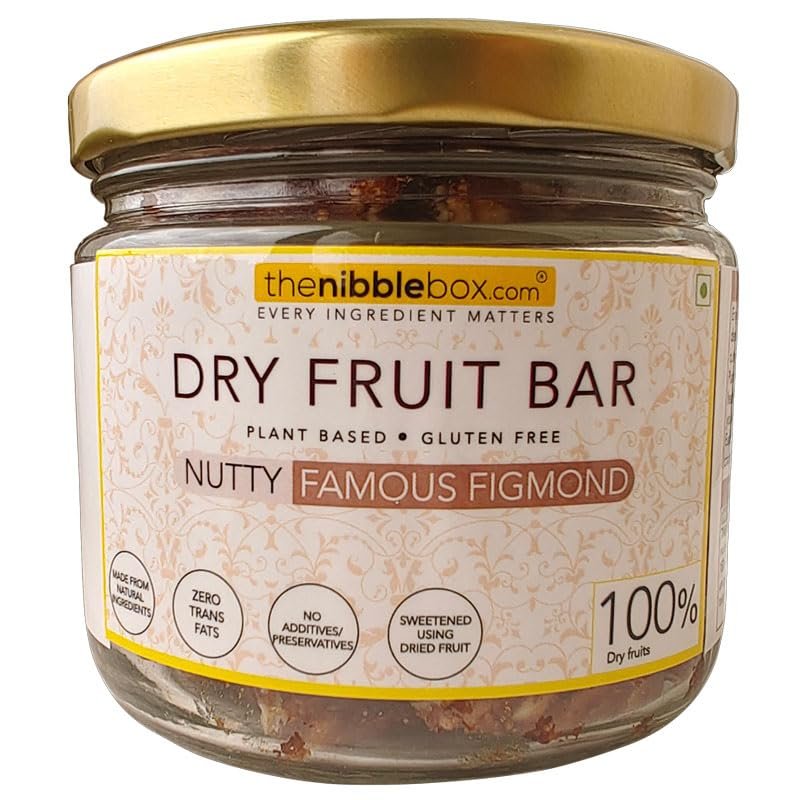 thenibblebox Nutty - Famous Figmond (Dry fruit bars/Vegan mithai) 200g jar [100% dry fruits by weight, gluten free, plant based, no preservatives/additives, zero trans fats]