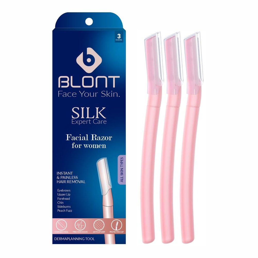 Blont Face Razor for Women Facial Hair (Pack Of 3) | Instant Glow & Painless Hair Removal | For Eyebrows, Upper Lip, Chin, Peach Fuzz & Sideburns | Gentle, Precision & Reusable | Dermaplaning Tool