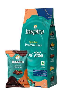 Inspira Mini Bites Chocolate Coffee Spirulina Powered Nutritional Bars | Pack of 15 x 12g | 1.52g Protein | 0.92g Dietary Fibre | No Artificial Sweeteners, Preservatives or Refined Sugar