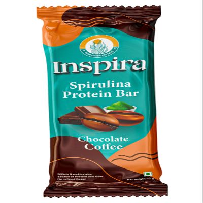 Inspira Chocolate Coffee Spirulina Powered Nutritional Bars | Pack of 6 x 52g | 9.81 g Protein | 4.2 g Dietary Fibre | No Artificial Sweeteners,Preservatives,Refined Sugar| All Natural Ingredients