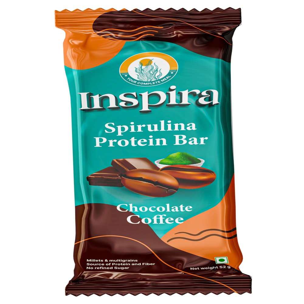 Inspira Chocolate Coffee Spirulina Powered Nutritional Bars | Pack of 6 x 52g | 9.81 g Protein | 4.2 g Dietary Fibre | No Artificial Sweeteners,Preservatives,Refined Sugar| All Natural Ingredients