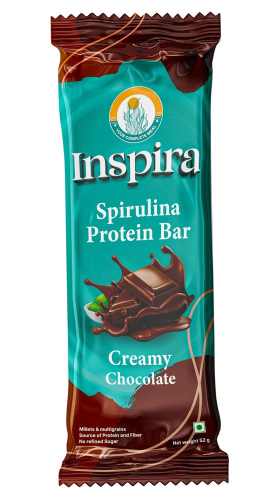 Inspira Creamy Chocolate Spirulina Powered Nutritional Bars | Pack of 6 x 52g | 9.81 g Protein | 4.2 g Dietary Fibre | No Artificial Sweeteners Preservatives or Refined Sugar| All Natural Ingredients