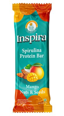 Inspira Mango Nuts & Seeds Spirulina Powered Nutritional Bars| Pack of 6 x 52g | 9 g Protein | 4.2 g Dietary Fibre | No Artificial Sweeteners Preservatives or Refined Sugar | All Natural Ingredients