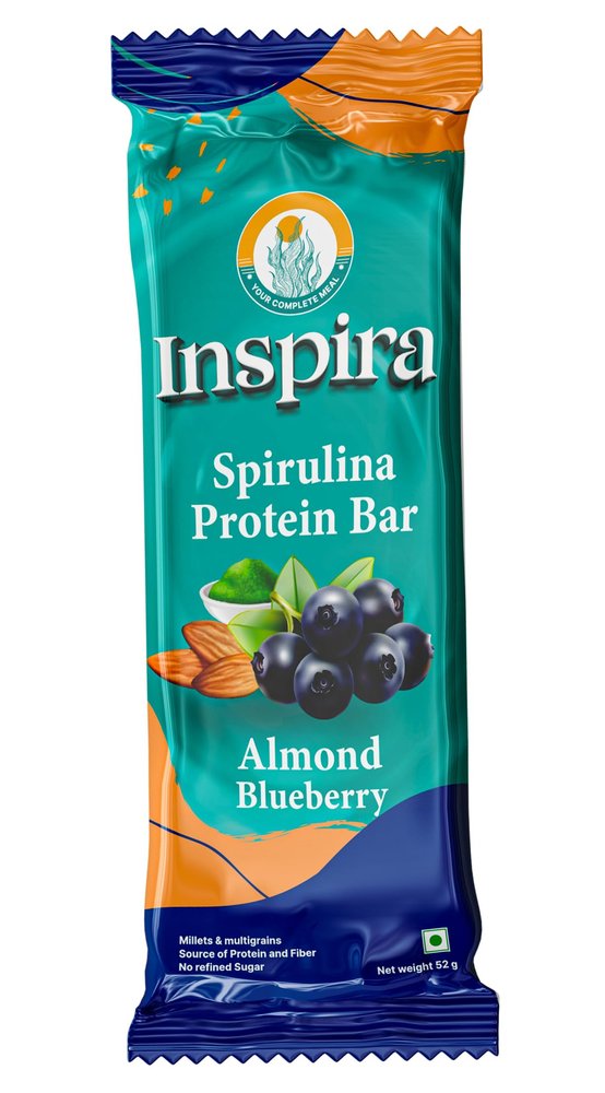 Inspira Almond Blueberry Spirulina Powered Nutritional Bars | Pack of 6 x 52g | 9 g Protein | 4.2 g Dietary Fibre | No Artificial Sweeteners, Preservatives or Refined Sugar | All Natural Ingredients