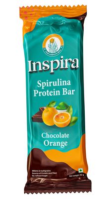 Inspira Chocolate Orange Spirulina Powered Nutritional Bars | Pack of 6 x 52g | 9.81 g Protein | 4.2 g Dietary Fibre | No Artificial Sweeteners Preservatives or Refined Sugar | All Natural Ingredients