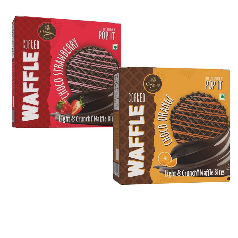 Chocolian Coated Waffle Cookies  Light & Crunchy| Choco Strawberry & Choco Orange Flavours | Premium Chocolate-Dipped Waffle Cookies Snack Box | (60g X 2) | Crunchy & Light | 3 Waffles per box