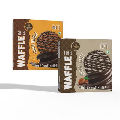 Chocolian Coated Waffle Cookies Choco Orange & Choco Coffee | Light & Crunchy Bites | Premium Waffle | Crispy Snack Treat for Kids & Adults | Dessert Gift Box (60g X 2) | 3 Waffles per Box