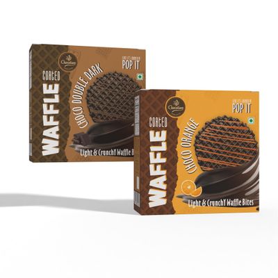 Chocolian Coated Waffle Cookies Choco Double Dark & Choco Orange | Light & Crunchy Waffle Bites | Premium Cookies | Crispy Snack for Kids & Adults | Dessert Gift Pack (60g X 2) | 3 Waffles per Box