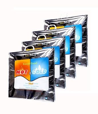 Take Away Hot and Cold Large Bag for Food Storage, Reusable Thermal Bag Pack of 4 Aluminium Foil (3 Layer Protection Size - 49 x 51 cm)