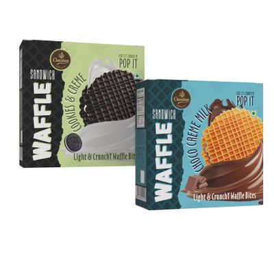 Chocolian Waffle Cookie Sandwich  Light & Crunchy Bites | Cookies & Creme + Choco Creme Milk | Crispy Waffle Cookies with Rich Chocolate & Cream | Premium Snack Dessert | (60g X 2) | 3 Waffles per Box