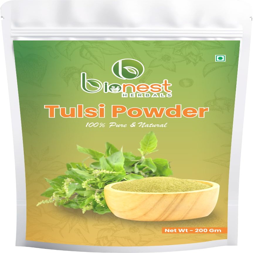 Bionest Herbals Tulsi Powder - 200 gm | Holy Basil | Krishna Tulsi | Rama Tulsi | Immunity & Respiratory Wellness | Ideal for Tea & Kadha