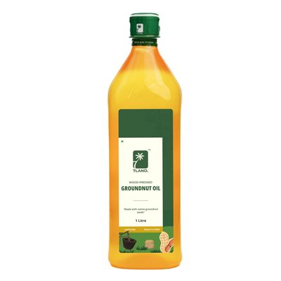 7LAND Cold Pressed Groundnut Oil (Mara Chekku/Ghani/Wood Pressed), Healthy Cooking, Farm Made | 1 Litre