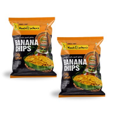 KOZHIKODEN'S Chilli Lemon Banana Chips | 400g (2 x 200g) | Peri Peri Flavor | Tangy Lemon, Mild Chilli & Banana Flavor Explosion | Crunchy & Unique Snacking Experience | Healthy & Fresh Kerala Snack