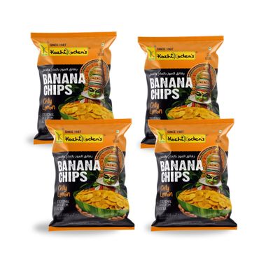 KOZHIKODEN'S Chilli Lemon Banana Chips | 800g (4 x 200g) | Peri Peri Flavor | Tangy Lemon, Mild Chilli & Banana Flavor Explosion | Crunchy & Unique Snacking Experience | Healthy & Fresh Kerala Snack