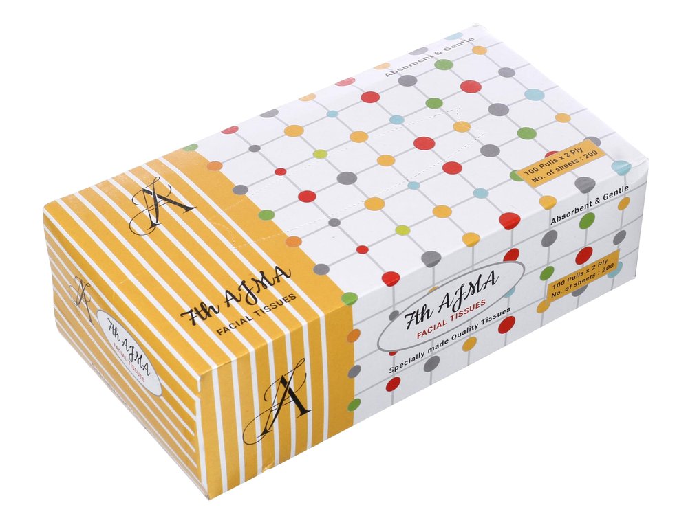 7TH AJMA Facial Tissue | Absorbent & Gentle | 2 Ply Facial Tissue Box |100 Pulls / 200 Sheets per Box (Yellow)