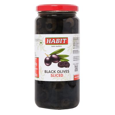 HABIT Black Olives Sliced - 430g x Pack of 1 | Preserved in Brine | Perfect for Salads, Pasta, Sandwiches & Pizza