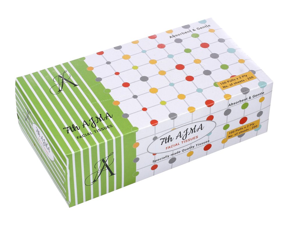 7TH AJMA Facial Tissue | Absorbent & Gentle | 2 Ply Facial Tissue Box |100 Pulls / 200 Sheets per Box (Green)