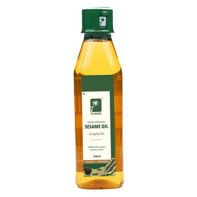 7LAND Unrefined Cold Pressed Sesame Gingelly Oil (Mara Chekku/Ghani/Wood Pressed) Farm Made, Sun-Dried Sesame Seeds, Chemical-Free, Nutrient-Rich, Healthy Cooking | 250ml