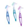 3 PCS Denture Brush Double Sided Toothbrush for Cleaning Multi Layer Bristles and Rubber Anti Slip Handle Used for Denture Cleaning and Care Green Purple Blue view 1