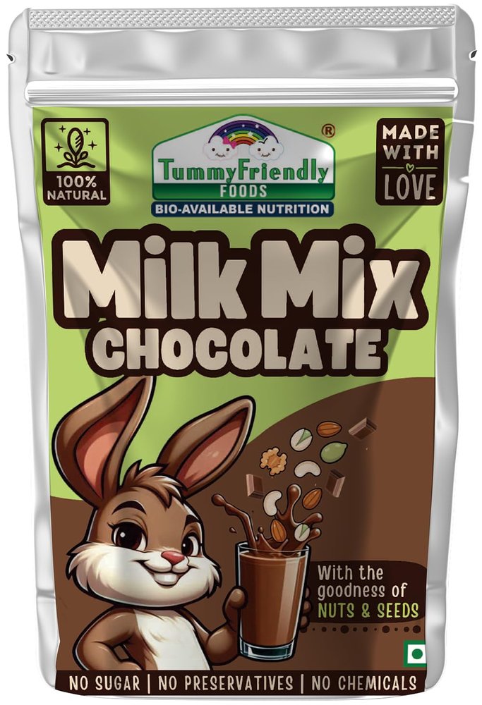 Tummy Friendly Chocolate Milk Mix for kids. Made of nuts, seeds. Healthy milk mix for 1 year old baby, toddlers, 2 year, 3 year old baby. kids chocolate milk powder mix - (200g, Chocolate)