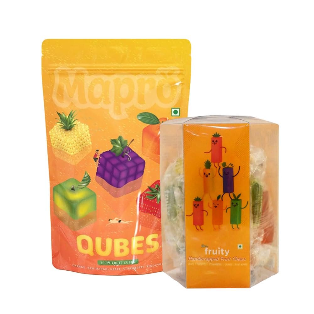 Falero Fruity Sweet (200 gm) + Qubes (250 gm) Combo | Delightful Assorted Treats for Snacking & Gifting | Pack of 2