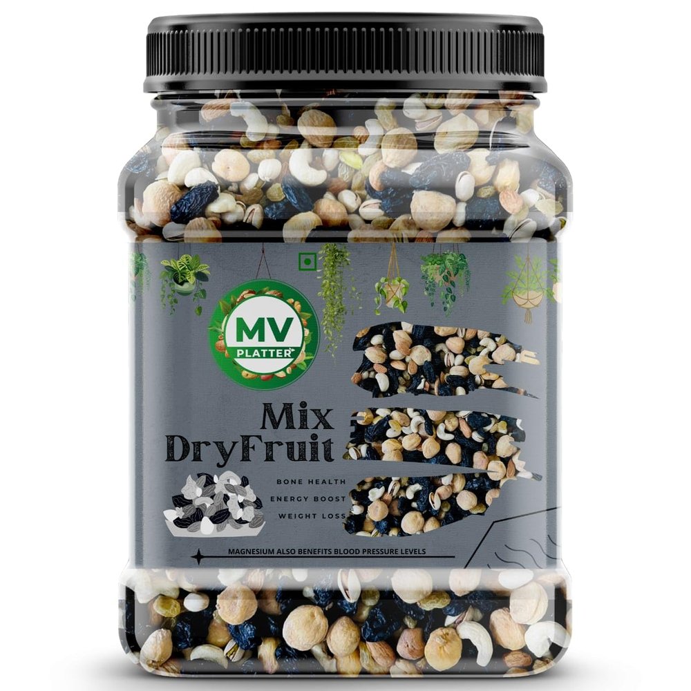 MV Platter Health Mix Dry Fruits Dry Fruits Mix | Dried Almonds, Black Raisins, Cashewnuts, Cranberries, Black Dates & Many More | Healthy Breakfast for Kids & Adults (1 Kg Box, Mix Dry Fruit)