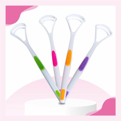 FLASHFOX Plastic Tongue Cleaner Pack of 4 Bad Breath Remover & Oral Hygiene Tool for Adults & Kids | Flexible Handle, Easy to Use | Fresh Breath, Improved Taste Sense, Dental Health Care (STANDARD)