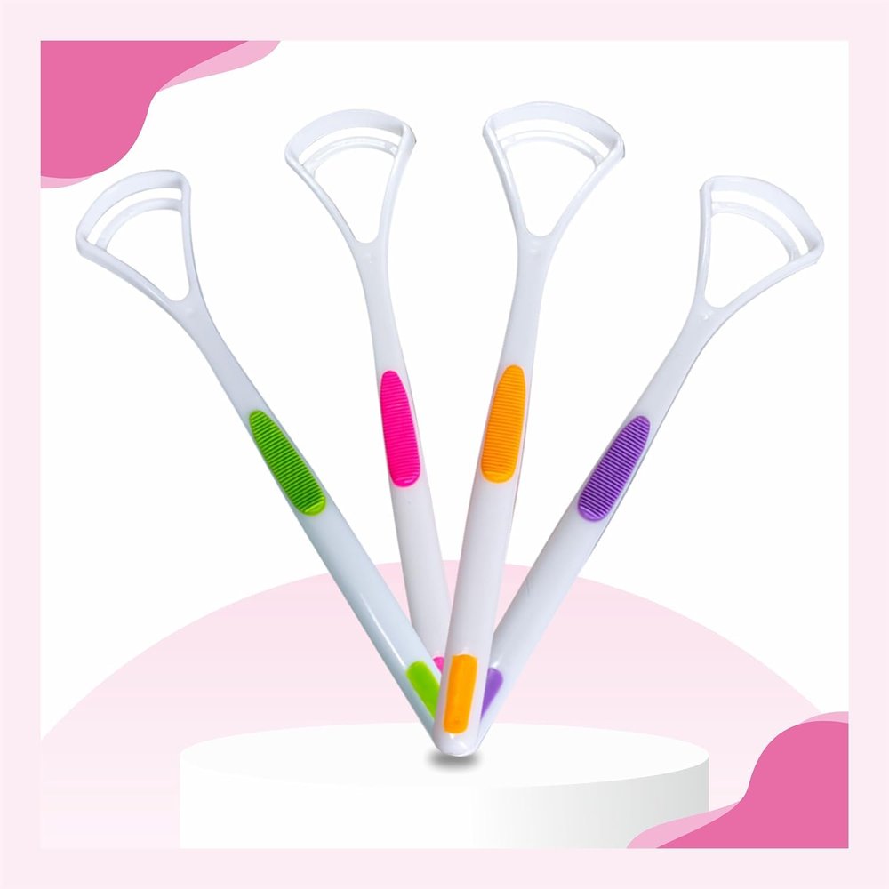 FLASHFOX Plastic Tongue Cleaner Pack of 4  Bad Breath Remover & Oral Hygiene Tool for Adults & Kids | Flexible Handle, Easy to Use | Fresh Breath, Improved Taste Sense, Dental Health Care (STANDARD)