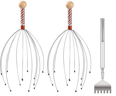 2-in-1 Back Scratcher & Scalp Massager Set Telescopic Stainless Steel Scratch Tool (6.1'' to 19.68'') and Rubber-Tipped Head Relaxation Massager Portable Self-Care Kit for Itch Relief & Stress Relief - Combo 2 Set