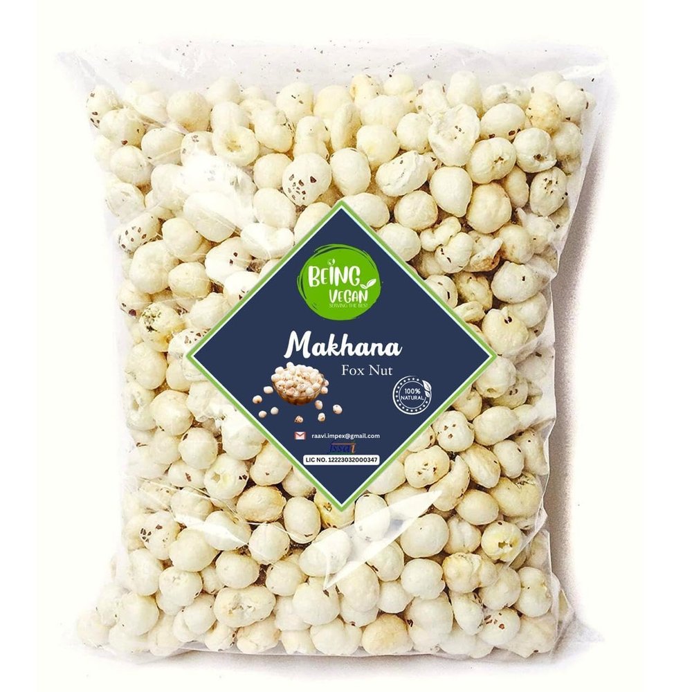 BEING VEGAN Jumbo Handpicked Lotus Seeds (Fox Nuts) - 1kg | Organic Phool Makhana, Big Size, Premium 1kg Puffed Makhana, No Artificial Flavors or Preservatives, Rich in Calcium | Pack of 1