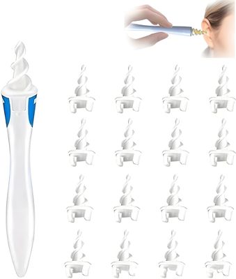 GREYANA Ear Wax Removal Ear Cleaner Earwax Remover Spiral Soft Silicone Safe Upgraded Smart Earwax Removal Tool Swab Kit with 16 Replacement Tips for Adults & Kids