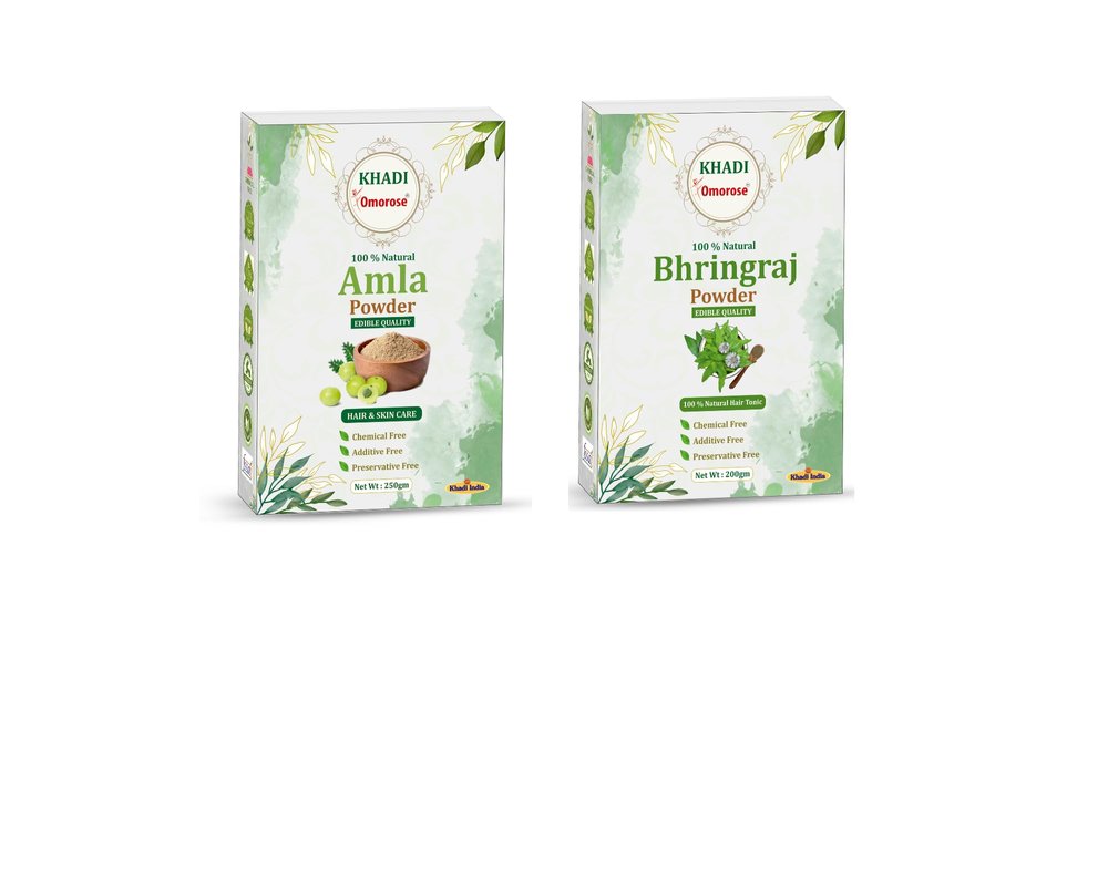 Khadi Omorose Natural Amla and Bhringraj Powder combo | for Hair Care | 400 gram | 200 gram Each | Chemical Free