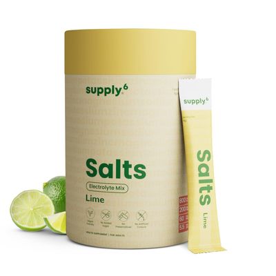 Supply6 Salts | Electrolyte Mix | Zero Added Sugar | Sodium, Potassium, Magnesium, Zinc & Fiber | Keto Friendly, Vegan Friendly, No Preservatives (36 Servings, Lemon Lime)