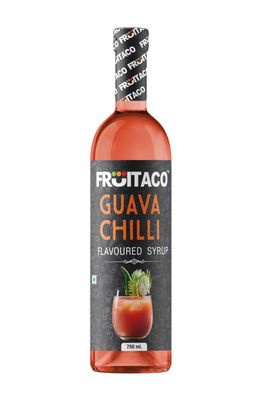 Fruitaco Guava Chilli Syrup: Exotic Sweet and Spicy Blend for Mocktails, Cocktails, and Unique Creations, Packed in a 750ml Bottle