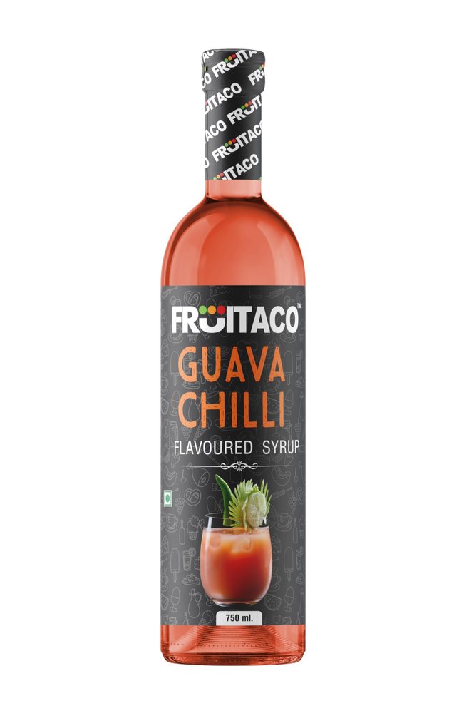 Fruitaco Guava Chilli Syrup: Exotic Sweet and Spicy Blend for Mocktails, Cocktails, and Unique Creations, Packed in a 750ml Bottle