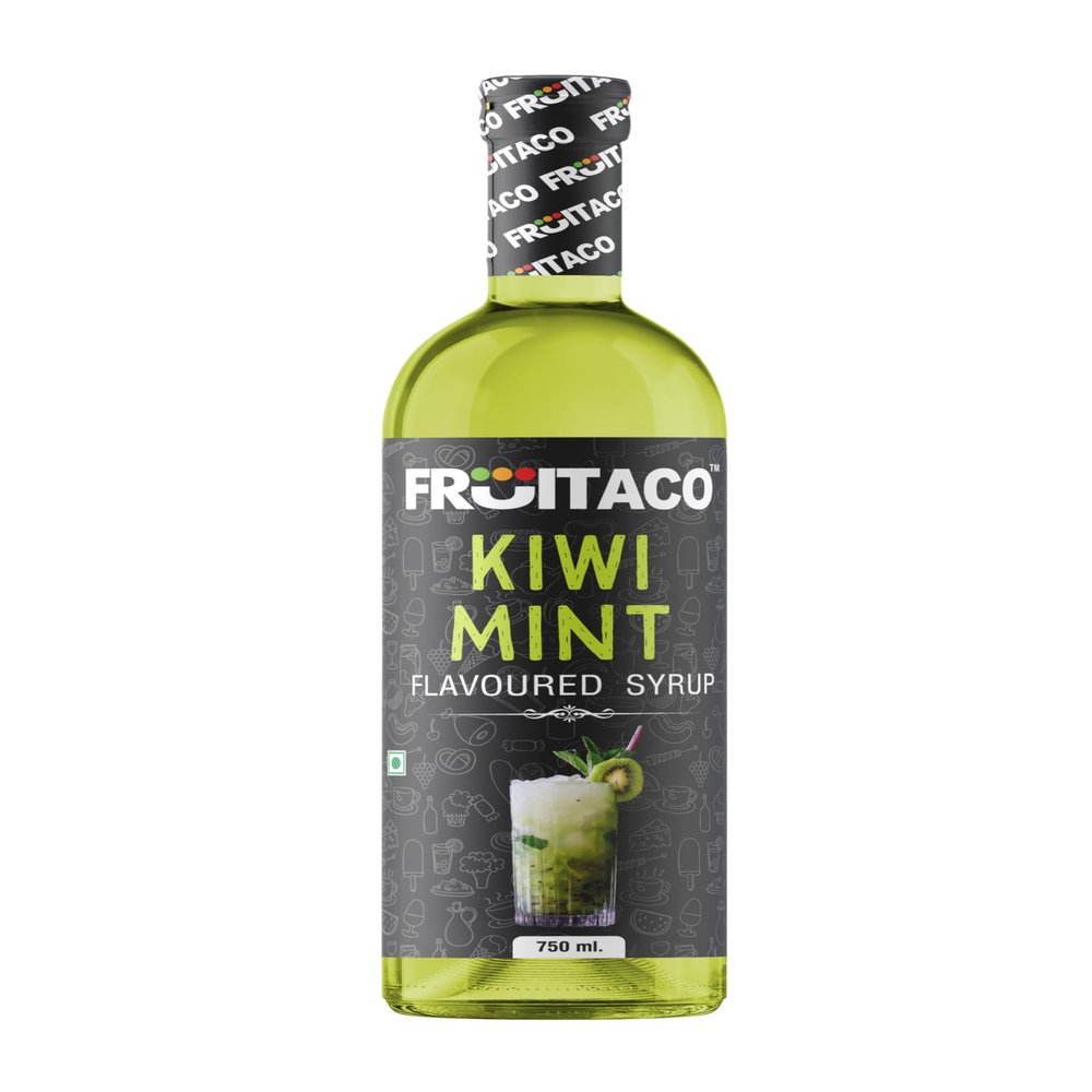 Fruitaco Kiwi Mint Syrup: A Refreshing and Tangy Fusion for Mocktails, Cocktails, and Desserts, Packaged in a 750ml Bottle