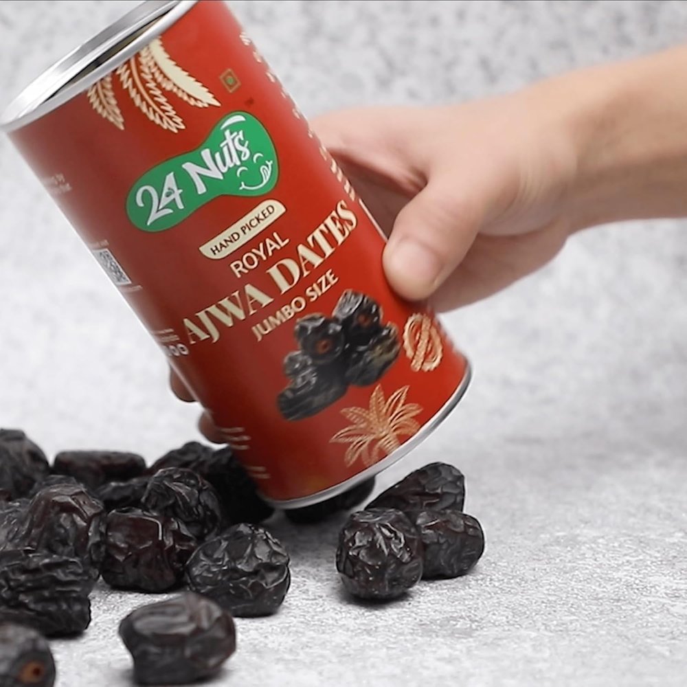 24 NUTS Royal Khajur Hand-Picked, Jumbo Size, Nitrogen Flushed Ajwa Dates (180g)