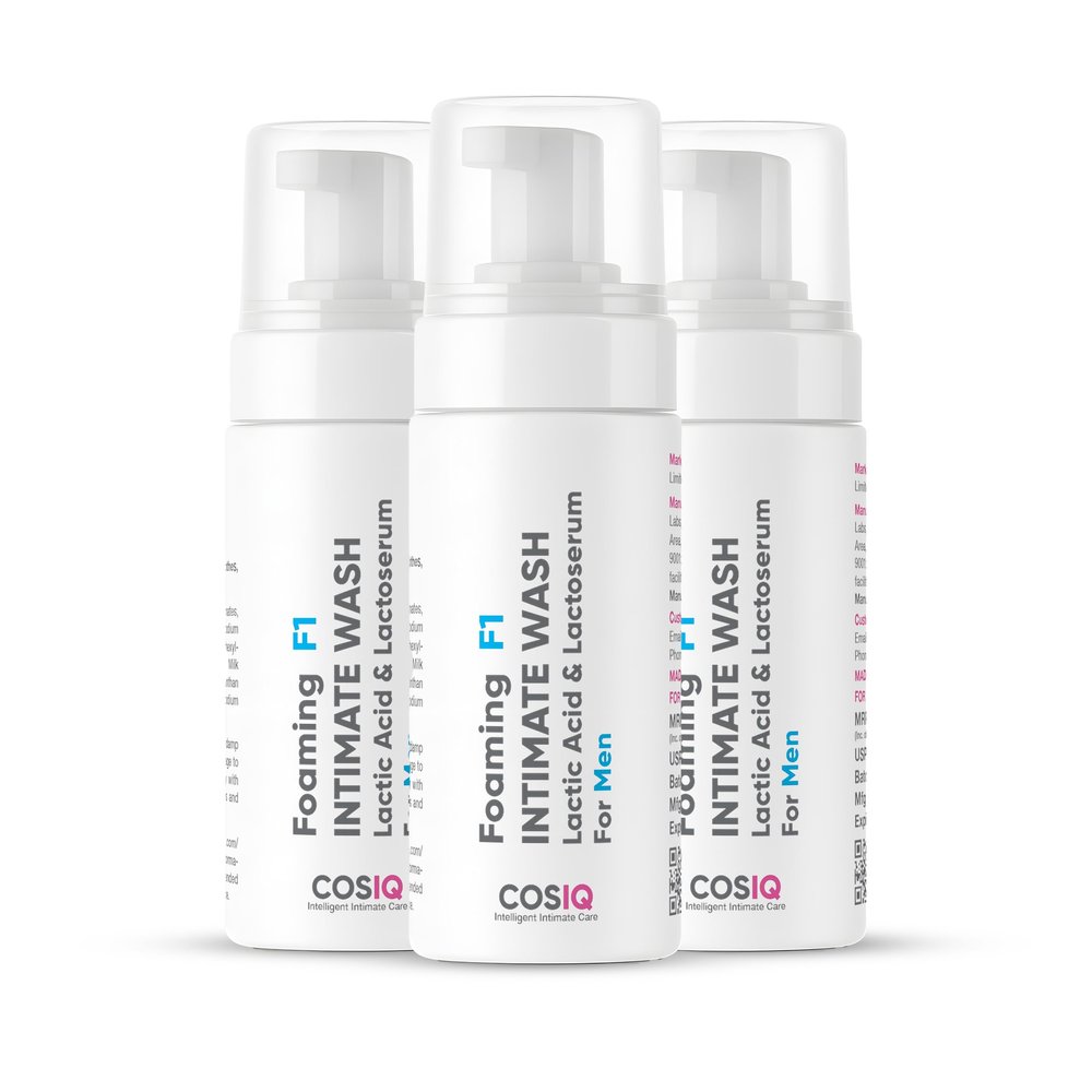 Cos-IQ Brightening Intimate Wash for Men (Pack of 3 X 100ml) | Hygiene Wash with Lactic Acid & Lactoserum | Men Genital Wash| Men's Intimate wash, 300ml