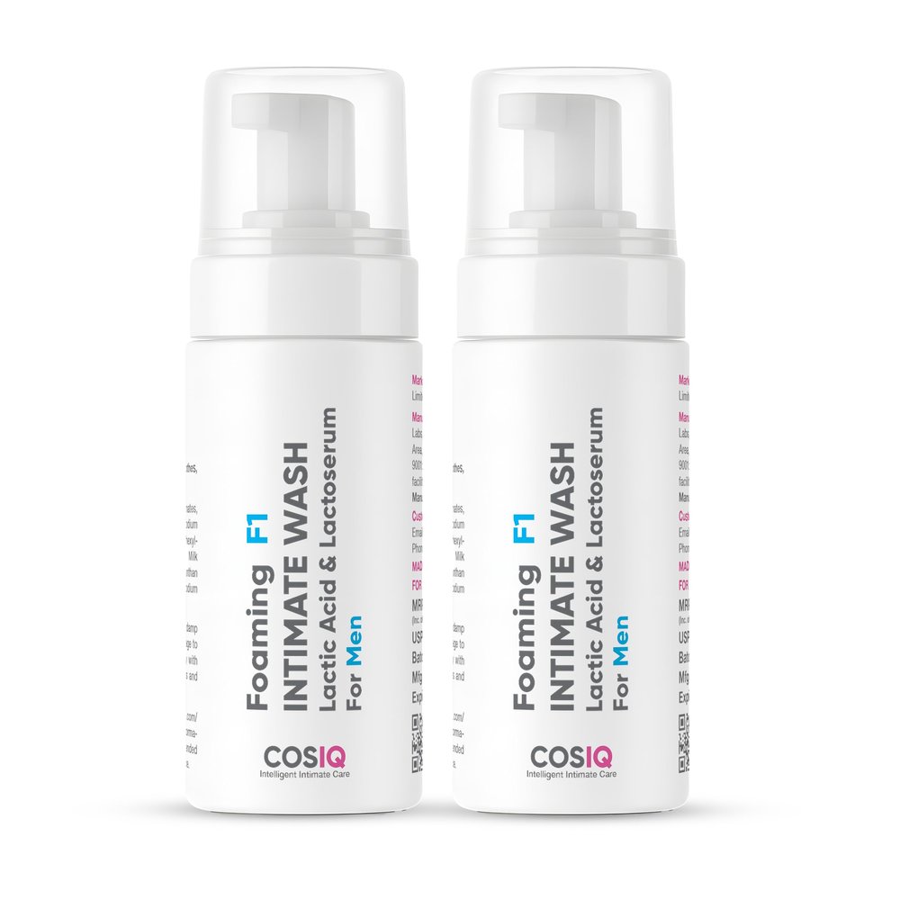 Cos-IQ Brightening Intimate Wash for Men (Pack of 2 X 100ml) | Hygiene Wash with Lactic Acid & Lactoserum | Men Genital Wash| Men's Intimate wash, 200ml