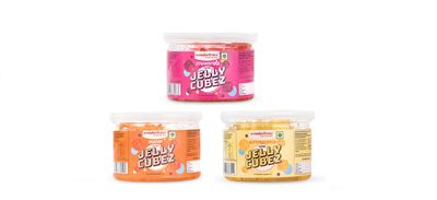 Wonderfrutz Fruit Flavored Jelly Cubes | Ideal for Kids | Perfect Topping for Ice Creams, Milk Shake, Cake, Curd, Fruit Shakes | Top up for Juice & Cocktails, Jelly Toffee | Pack Of 3 (200gm Each) (Strawberry & Orange & Butterscotch)