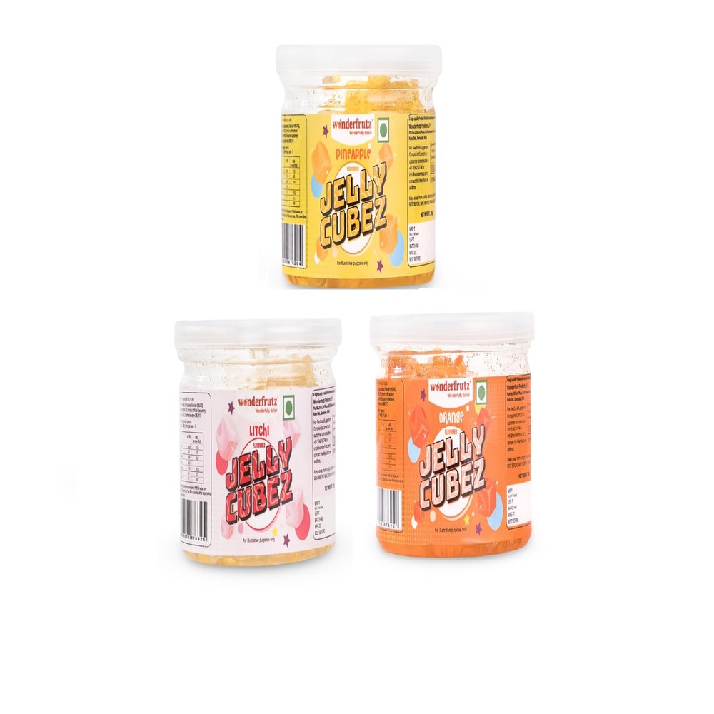 Wonderfrutz Fruit Flavored Jelly Cubes | Ideal for Kids | Perfect Topping for Ice Creams, Milk Shake, Cake, Curd, Fruit Shakes | Top up for Juice & Cocktails, Jelly Toffee | Pack Of 3 (200gm Each) (Pineapple & Litchi & Orange)